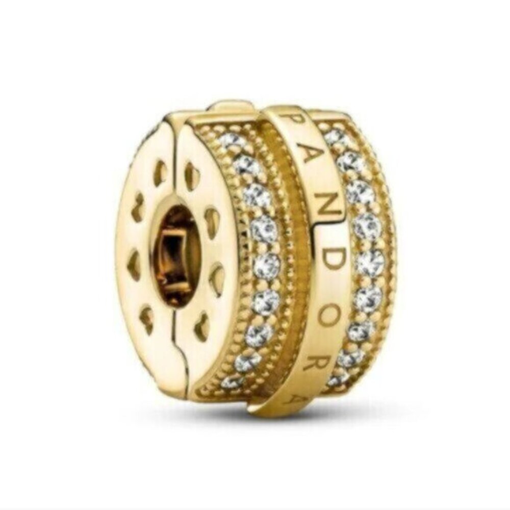 Pandora Sparkling Pav?? Lines & Logo Clip Charm